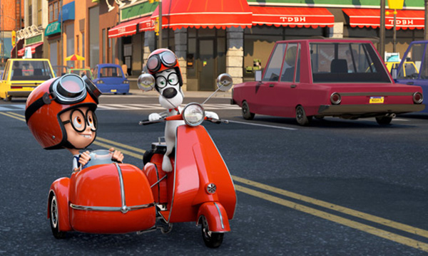 Sherman y Mr. Peabody, de camino a la escuela.  Foto: Dreamworks Animation.